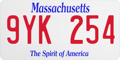 MA license plate 9YK254