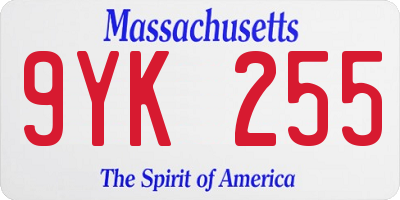 MA license plate 9YK255