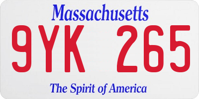 MA license plate 9YK265
