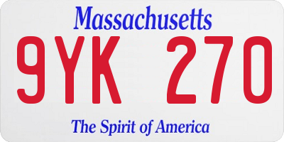 MA license plate 9YK270