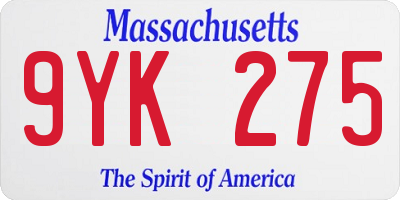 MA license plate 9YK275