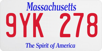MA license plate 9YK278