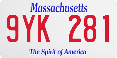 MA license plate 9YK281
