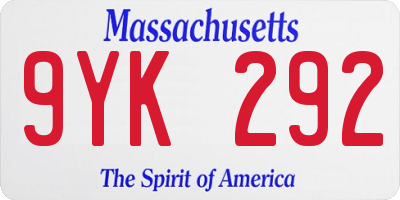 MA license plate 9YK292