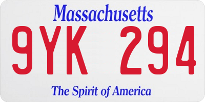 MA license plate 9YK294