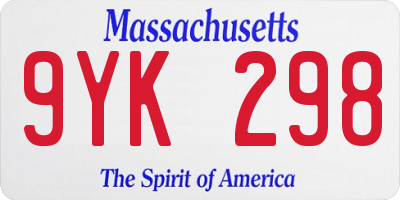 MA license plate 9YK298