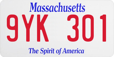 MA license plate 9YK301