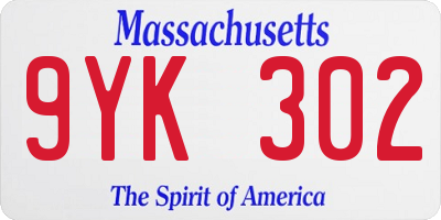MA license plate 9YK302