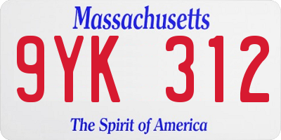 MA license plate 9YK312