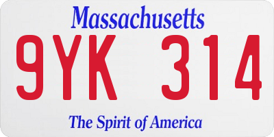 MA license plate 9YK314