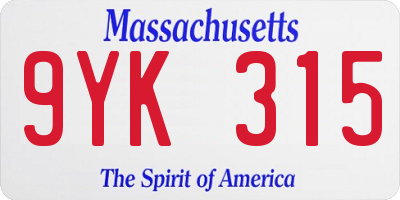 MA license plate 9YK315