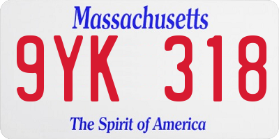 MA license plate 9YK318