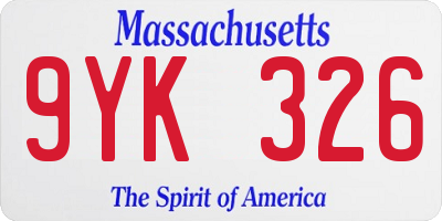 MA license plate 9YK326