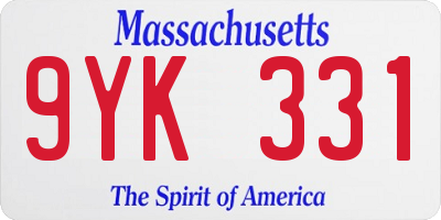 MA license plate 9YK331