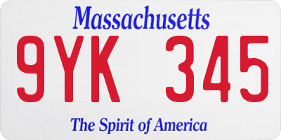 MA license plate 9YK345