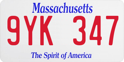 MA license plate 9YK347