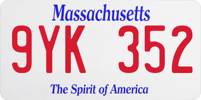 MA license plate 9YK352