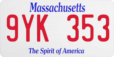 MA license plate 9YK353