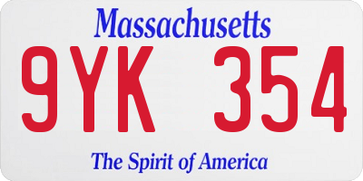 MA license plate 9YK354