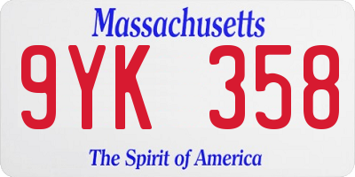 MA license plate 9YK358