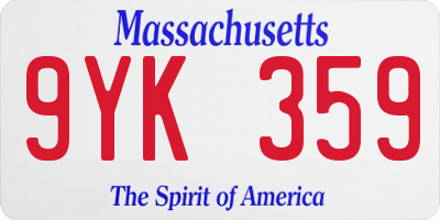 MA license plate 9YK359