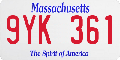 MA license plate 9YK361