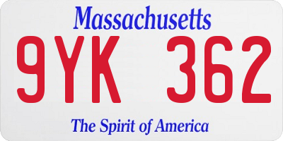 MA license plate 9YK362