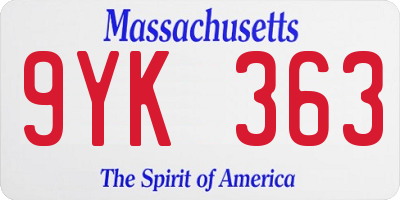 MA license plate 9YK363