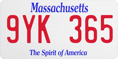 MA license plate 9YK365