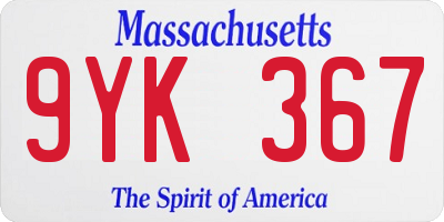 MA license plate 9YK367