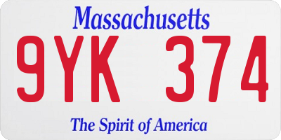 MA license plate 9YK374