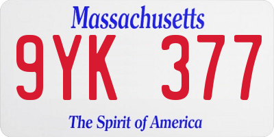 MA license plate 9YK377