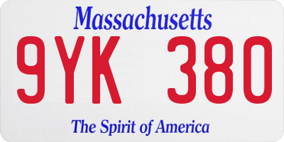 MA license plate 9YK380