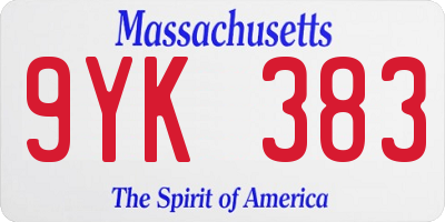 MA license plate 9YK383
