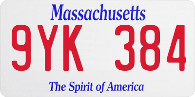 MA license plate 9YK384