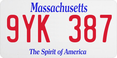 MA license plate 9YK387