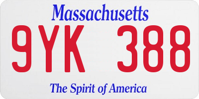 MA license plate 9YK388