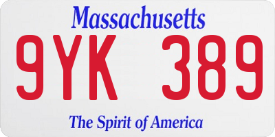 MA license plate 9YK389