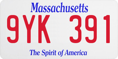 MA license plate 9YK391