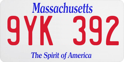 MA license plate 9YK392