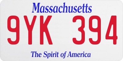 MA license plate 9YK394