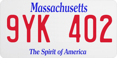 MA license plate 9YK402