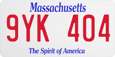 MA license plate 9YK404