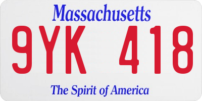 MA license plate 9YK418