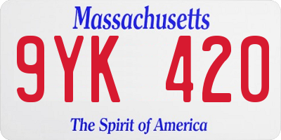 MA license plate 9YK420