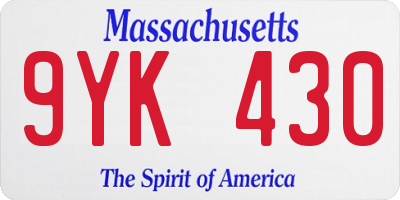 MA license plate 9YK430