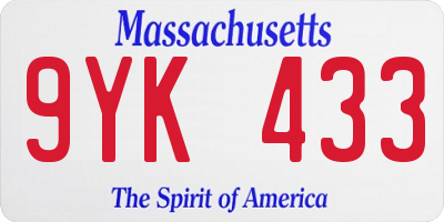 MA license plate 9YK433