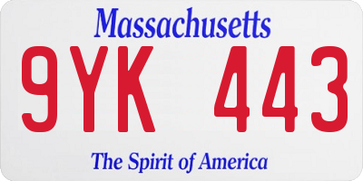 MA license plate 9YK443