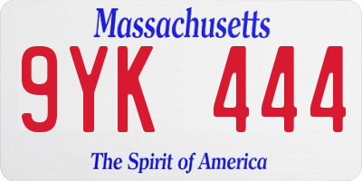 MA license plate 9YK444