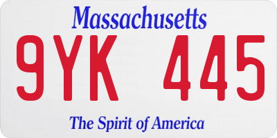 MA license plate 9YK445